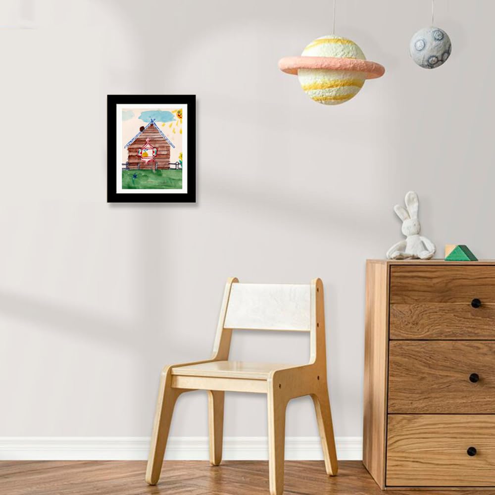 Cornice Disegni Bambini, Cornice da Disegni per Bambini da cambiare, Disegni Bambini Cornice A4, Frontale Cornice Portafoto Artistica Apribile, per Conservare e Presentare i Disegni (Nero)