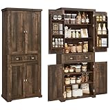 VASAGLE Pantry Cabinet, 15.7 x 30 x 71.7 Inches, Freestanding Tall Cupboard Storage Cabinet with a Drawer, 2 Cabinets, 6 Adjustable Shelves, for Living Room, Kitchen, Deep Brown UBBK561K01