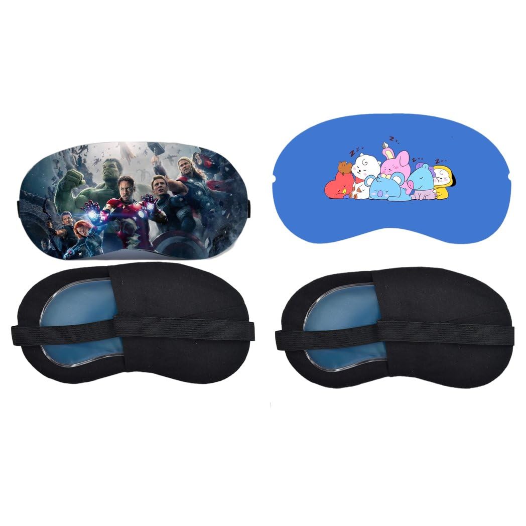 Aoxeria Colourful Team Print & Cute Friends Sleeping Eye Mask Combo, Soft Comfortable Light-Blocking Eye Cover for Women, Men & Kids, Reusable Blindfold for Sleep, Nap, Travel & Flight (Pack of 2)-image-2