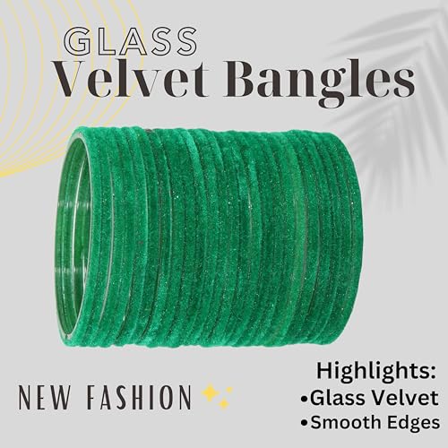 Image of NMII Glass Velvet Bangles Set For Women and Girls | Plain Glass Bangles | Velvet Chudi | Simple Bangles For Women | Stylish Glass Bangles- Set of 24