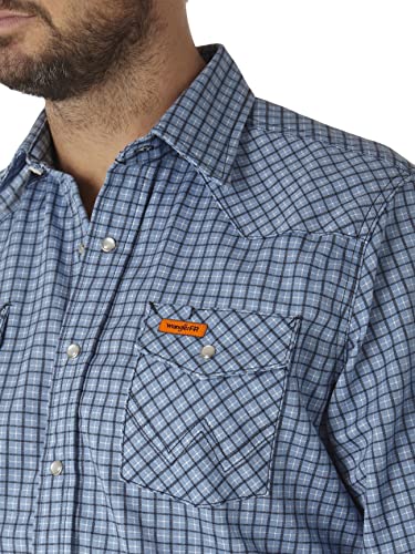 Wrangler Herren Fr Schwer Entflammbares Westernhemd mit Druckknöpfen und Zwei Taschen Work Utility Hemd, Blau kariert, 3X – Ansicht 3
