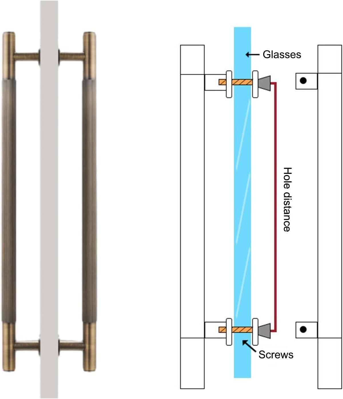 Brass Door Handle for Commercial Interior Exterior 10.8" Long Entry Pull Bar for Two Side Glass Barn Door (Size: 27.5X22.5cm)