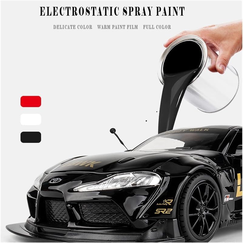 Image of 1:22 Toyota Supra Diecast Metal Car Model, Pull Back Toy with Sound & Light, Openable Doors, Kids Toy Vehicle, Durable Diecast Car for Boys, Collectible Gift (Black)