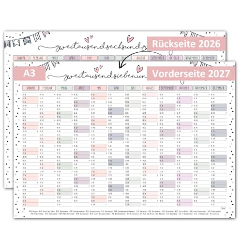 Timr Wandkalender 2026 inkl. 2027 Motiv Konfetti - DIN A3 Kalender 12 Monate I beidseitig I tr396