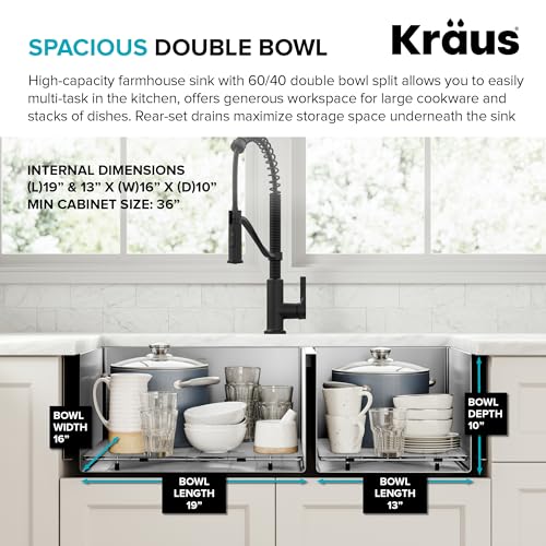 Kraus KHF203-36 Standart PRO Kitchen Stainless Steel Sink, 36 Inch Round Apron 60/40 Double Bowl - image 7