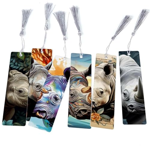 Marque-pages rhinocéros colorés lot de 6, accessoire lecture et signet livre original