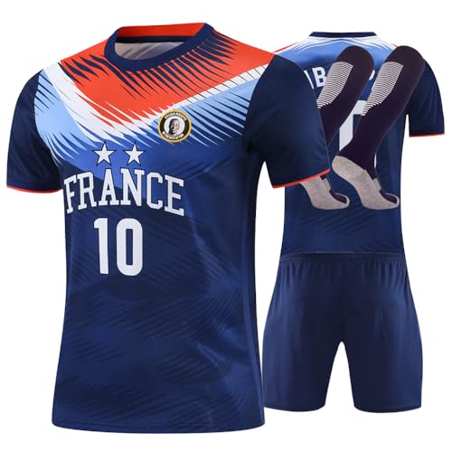 Youth Soccer Jersey for Boys Girls kids Uniform sport Shirt Birthday Gift Set with sock (Royal Blue 6-7years)