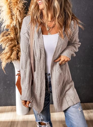 Image of SHEWIN Womens Open Front Long Sleeve Oversized Cardigan Sweaters Knit Coats with Pockrts
