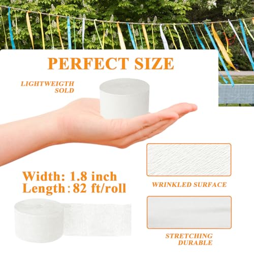 Image of White Crepe Paper Streamers 8 Rolls, Party Streamers for Birthday Wedding Baby Bridal Shower Decorations Halloween Christmas Craft Supplies (1.8 Inch x 82 Ft /Roll,656ft)
