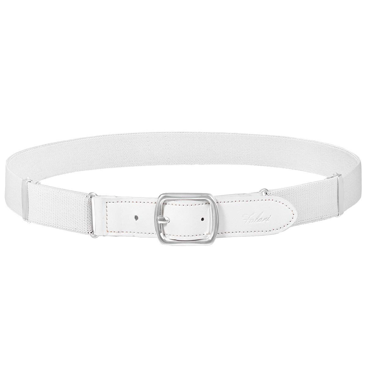 Falari - Cinturones elásticos ajustables de piel para niños y niñas, varios colores - Blanco - 41/76 cm