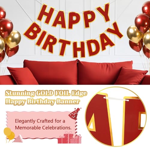 Image of Pre-Strung Happy Birthday Banner - Wine Red Party Decorations
