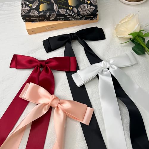 4PCS-Silky-Satin-Extra-Long-Hair-Bow-Clips-for-Women-Girls-White-Black-Red-Pink-Long-Bows-for-Hair-Tassel-Hair-Ribbon-Bow-Hair-Clip-with-20-Long-Tails-Handmade-Long-Bow-Hair-Accessories-for-Women