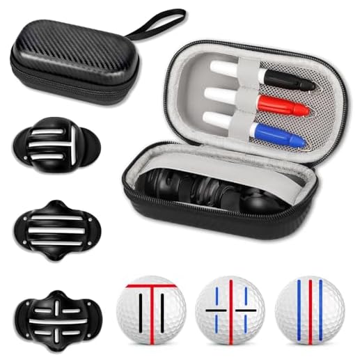 NIFUYOP Golf Ball Line Marker Tool, 3 Golf Ball Marker Stencil and 3 Color Golf Ball Line Marker, Golf Ball Alignment Marking Tool, Golf Ball Stencil with Compact Case Easy to Carry Golf Ball Marker