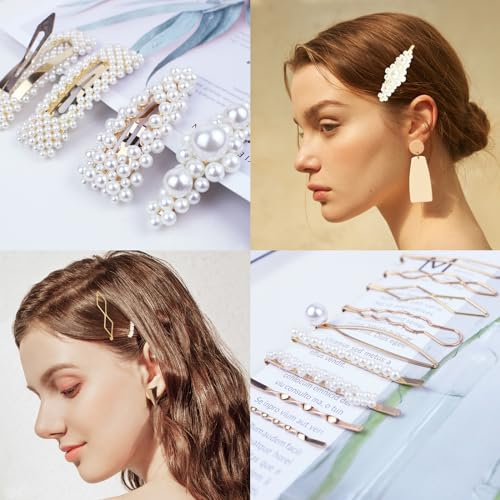 13 Piezas Pinzas de Pelo Minimalistas con Perlas y Metal Dorado miniatura 5