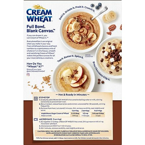 Image of Cream of Wheat Hot Cereal, Maple Brown Sugar, 2 1 /2 Minute Cook Time, 24 Ounce (Pack of 12)