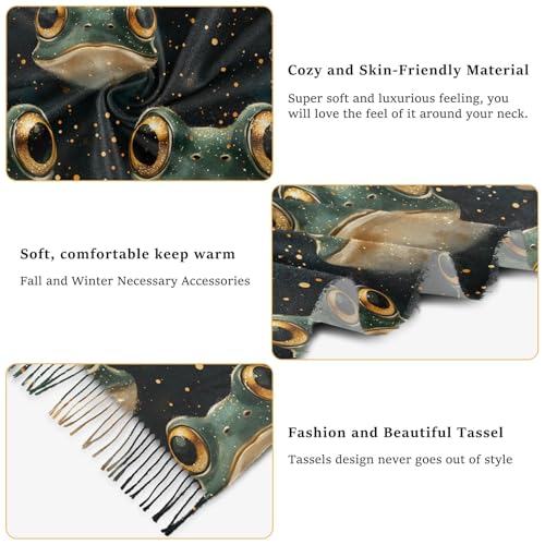 ALAZA Women's Scarves Winter Scarf Cashmere Feel Pashmina Shawls Wraps Frog Pattern Soft Warm Lightweight with Tassels Fall3