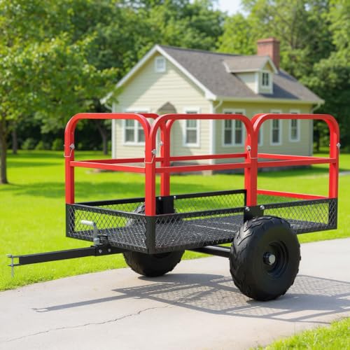 ATV Trailer Pull Behind Dump Cart, 1700lbs 17 Cubic Feet, Heavy Duty Yard Garden Trailer with Removable Sides and 2 Tires for Lawn Mower, Tractor