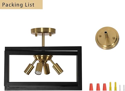 Miniatura 8 de DELIPOP Lámpara de techo semiempotrada de 4 luces, marco de metal cuadrado dorado, lámpara de techo para cocina, comedor, entrada, pasillo, isla