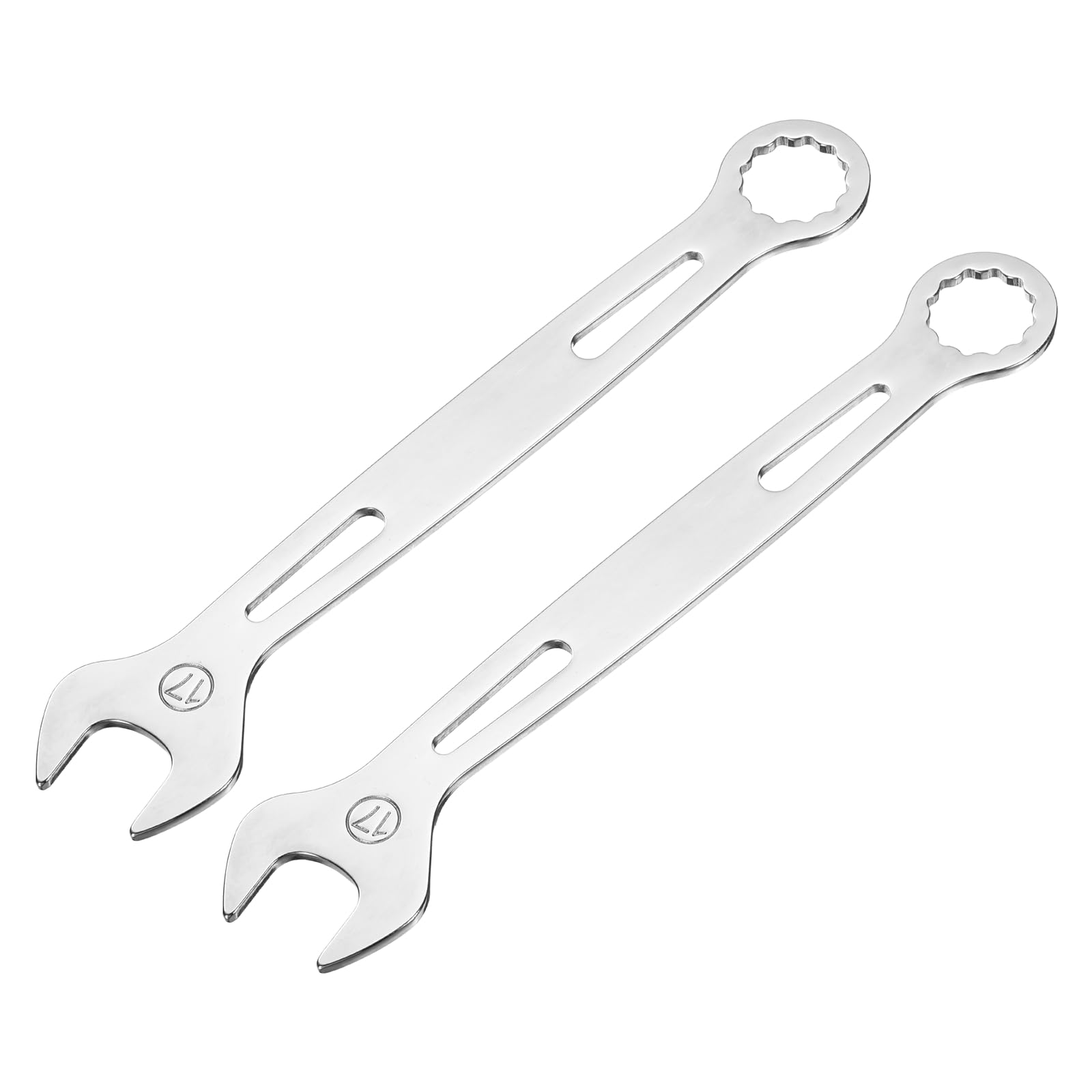 sourcing map 2Pcs Combination Wrench 17mm Metric Super Thin 12-Point Box and Open End Chrome Vanadium Steel Double Ended Spanner Tool for Automotive Furniture Machinery DIY Repair, Silver