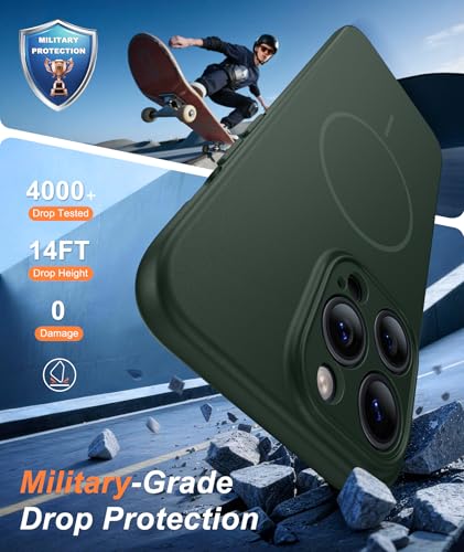Image of FNTCASE for iPhone 14 Pro Max Case Green: [Compatible with Magsafe] Solid Matte 14 Pro Max Magnetic Phone Cover with [Full Camera Protection] [Screen Protector] Military Grade Shockproof Protective