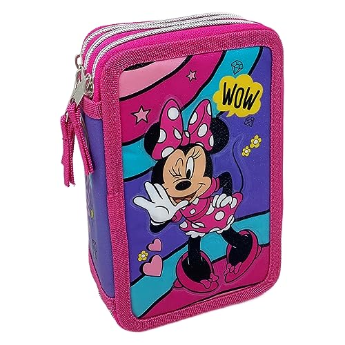 Astuccio Scuola 3 Zip Minnie, Disney, multiscomparto, Completo 44 Pezzi, Colori Giotto, 20 x 13 x 6 cm