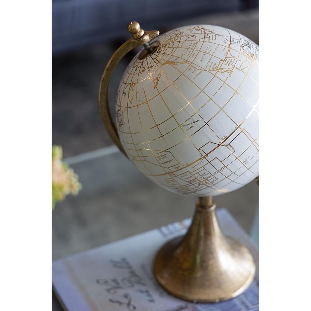 ORYNTIDE Decorative Globe on Stand - Elegant White and Gold Desktop Globe for Home Decor, Office Accent, Living Room Study Display - D8