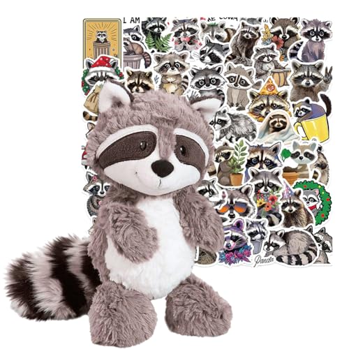 Peluche de Animal Mapache, Peluche de Mapache Peluche, Peluche de Mapache Grande, Juguete de Animal Adorable con 50 Pegatinas Decoración para el Hogar y Regalo de Cumpleaños - 25CM Peluche de Animal Mapache, Peluche de Mapache Peluche, Peluche de Mapache Grande, Juguete de Animal Adorable con 50 Pegatinas Decoración para el Hogar y Regalo de Cumpleaños - 25CM
