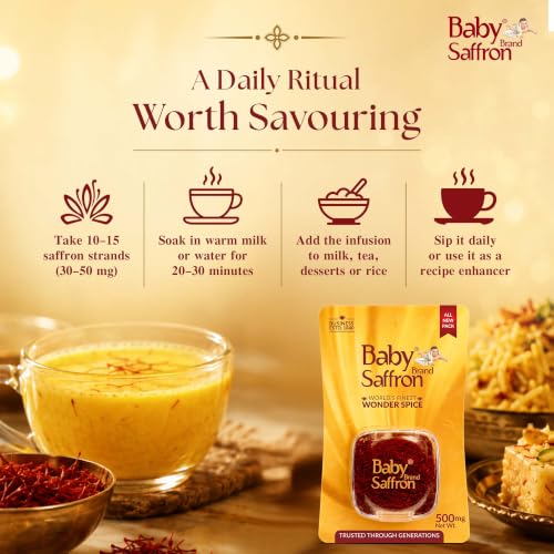 Image of Baby Brand Saffron Original Mongra Kesar /Keshar | Grade1 ISO 3632 Tested | Natural Colour & Aroma | For Pooja Tilak, Pregnant Women, Kids, Food, Period Pain, Skincare & Health | 500mg(0.5g), Pack Of 1
