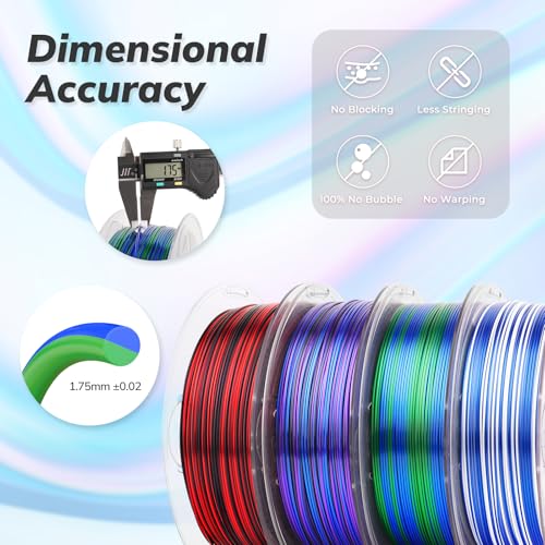 Image of AMOLEN Silk PLA 3D Printer Filament Bundle, Shiny PLA Filament 1.75mm Multicolor Rainbow Pack, Fast Color Change PLA 3D Printing Filament for Most FDM 3D Printer, 1KG X 4 Spools