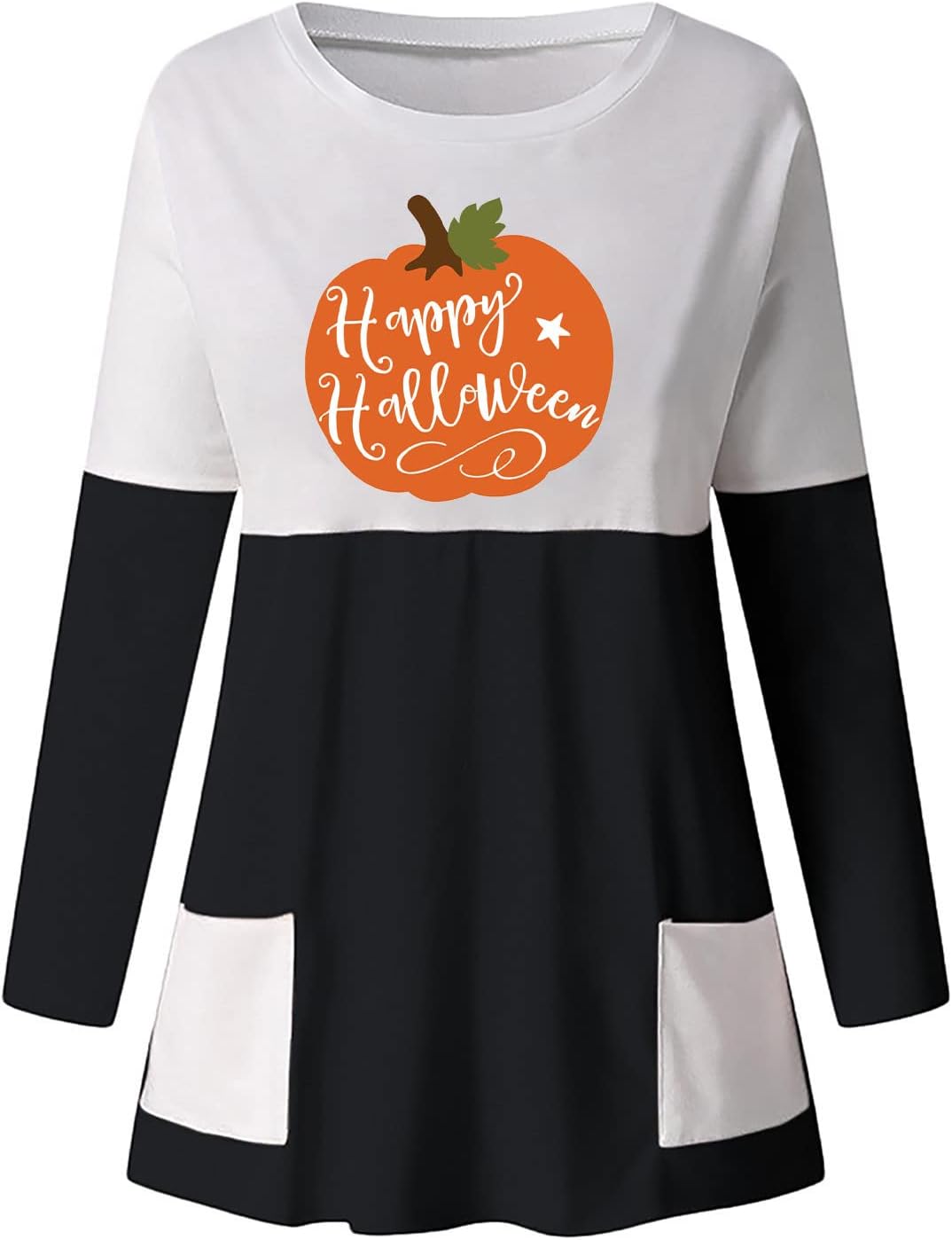 2022 Halloween Dresses for Women UK Sale Clearance Casual Loose Fit Thin Funny Sayings Pumpkin Print Crew Neck Long Sleeve Mini Dress with Pockets Halloween Costumes Ladies Dresses for Fall/Winter