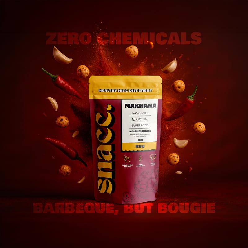 Image of Snacc BBQ Makhana, Spicy Roasted Fox Nuts, Protein Rich, Gluten Free, MSG Free, Zero Trans Fat, Zero Sugar, Low Calorie (Pack of 1, BBQ)