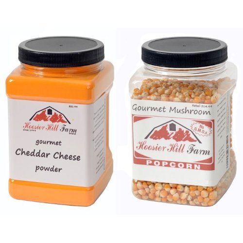 Hoosier Hill Farm Cheezy Popcorn Kit,(White Cheddar Cheese and Mushroom Style Popcorn) Net Weight 2.5lb