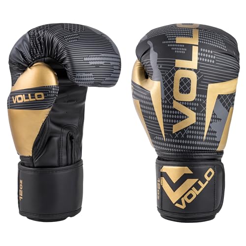 Luva de Boxe Muay Thai Training Preta, Cinza e Dourada 12oz PU Vollo