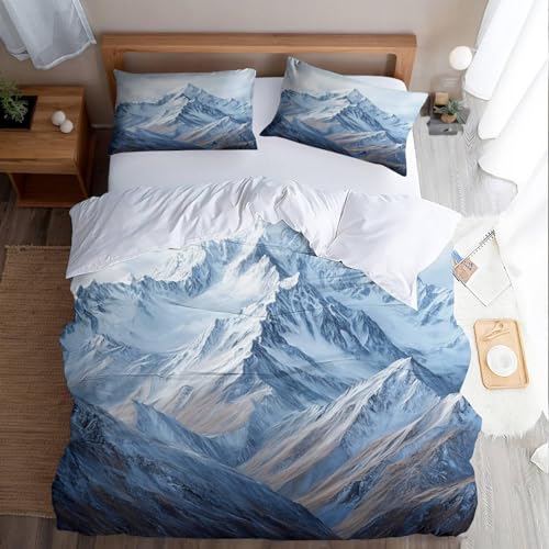 NDXRWDZR Funda Nordica Cama 90 Infantile MontañA Nevada Edredón Cama 90 para Niñas Niños con Cremallera Suave Transpirable Microfibra Fundas Nordicas 150x220 cm + 2 Fundas de Almohada 50x80 cm