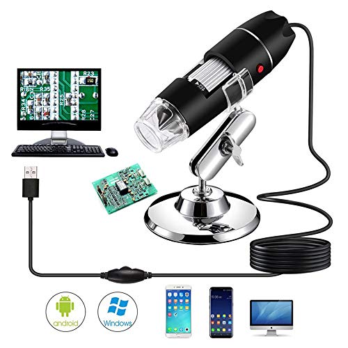 USB Digital Microscope 40X to 1000X, 8 LED Magnification Endoscope Camera with Carrying Case & Metal Stand, Compatible for Android Windows 7 8 10 Linux Mac