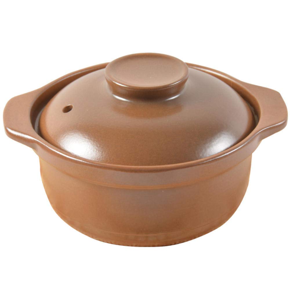 Casseruola in terracotta, con coperchio, buona conservazione del calore, manico antiscivolo, ciclo termico, puramente fatta a mano, per cucinare e servire in modo versatile