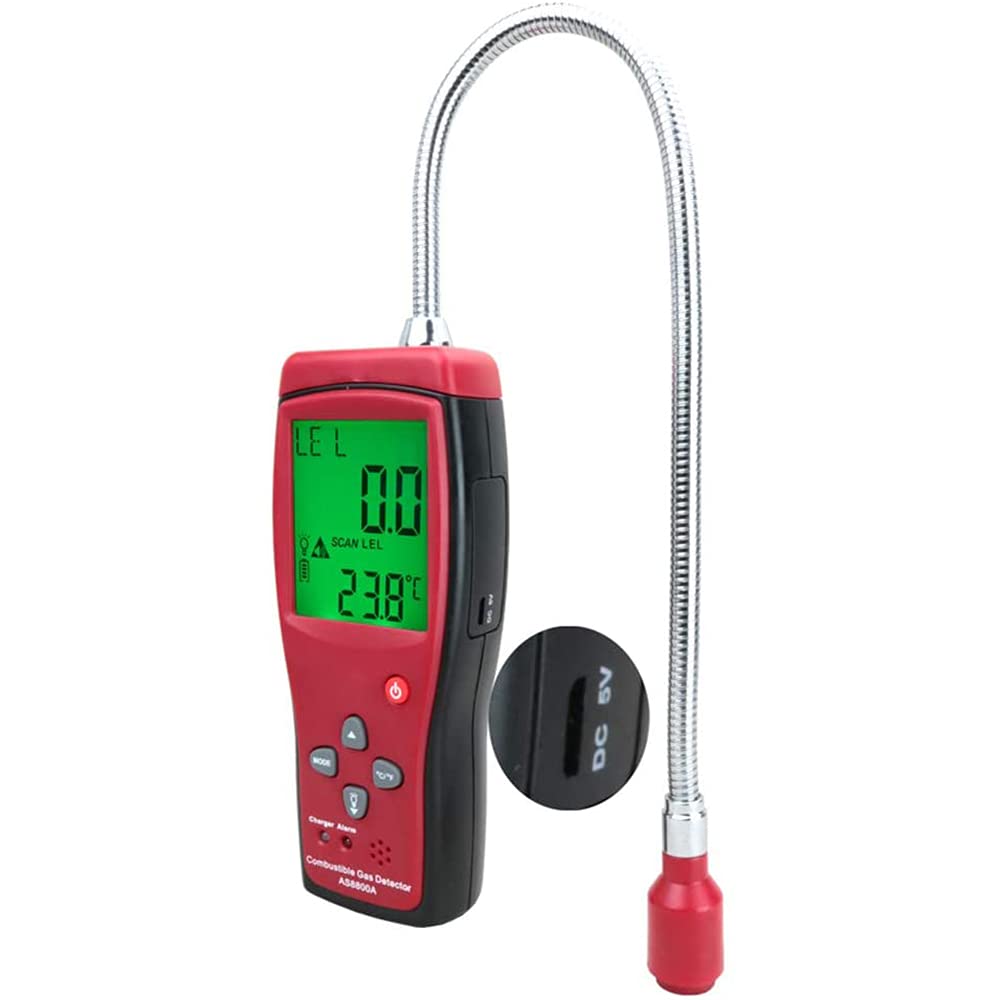 Rechargeable Portable Explosive Gas Detector, Combustible Propane Methane Sensor with Sound Warning Alarm and Flexible Probe for Automotive
