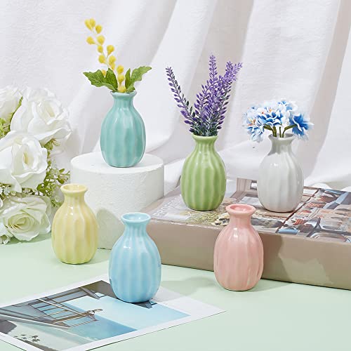 6 Stück Blumenvase Aus Keramik, Rustikale Deko Vase Im Boho Stil Moderne Bauernhaus Dekoration Mehrfarbig Schlicht Kleine Vasen Für Blumen Kleine Pflanzen Florales Esszimmer Regal Dekor – Bild 6