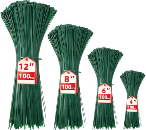 Green Zip Ties Assorted Sizes 400 Pack 4/6/8/12 Inch Cable