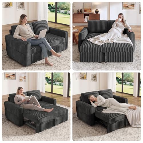 Image of HONBAY Modular Pull Out Sofa Bed,Corduroy Loveseat, Couches for Living Room,Dark Grey