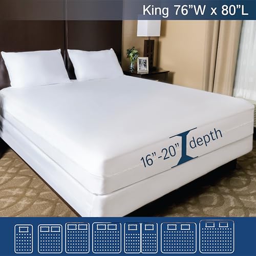King Size Mattress Protector Waterproof Zippered Cover - Deep Pocket Fits up to 20" Depth - Hypoallergenic Premium Quality Encasement Protects Against Dust White