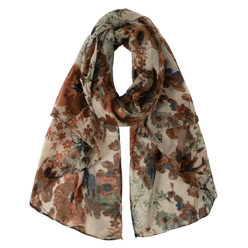 DAMILY Écharpe Légère Pour Femme Mode Motif Floral Wrap Châle Confortable Étole de Foulard en Coton (A-Marron)