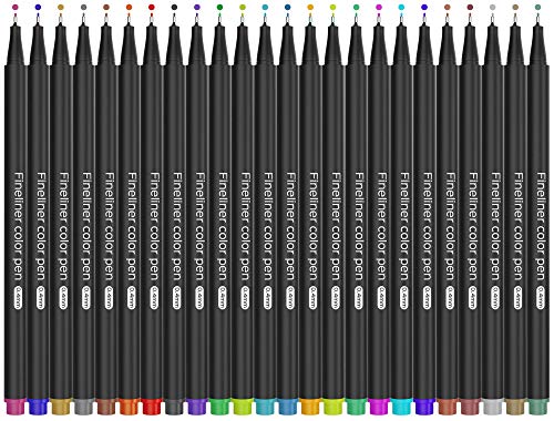 24 Pack of Fineliner 0.4mm Color Pens - Fine Tip Markers for Art Supplies Bible Journaling, Drawing [Bullet Journal] Fine Line Point Marker Pen Set