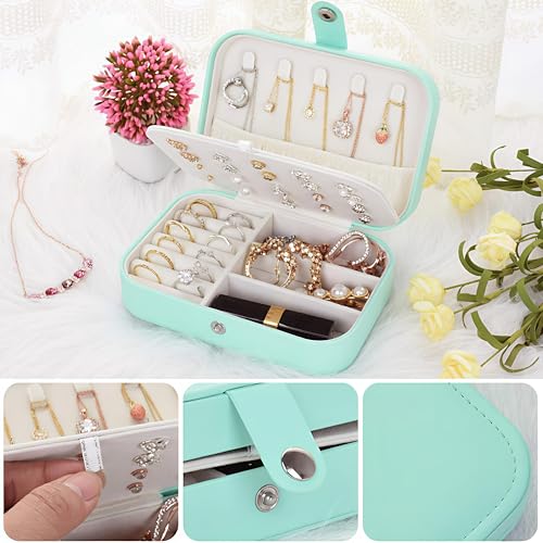 Image of Lazer Accessories Jewellery Organiser PU Leather Zipper Portable Storage Box Case with Dividers Container for Rings, Earrings, Necklace Home Organizer | Light Blue