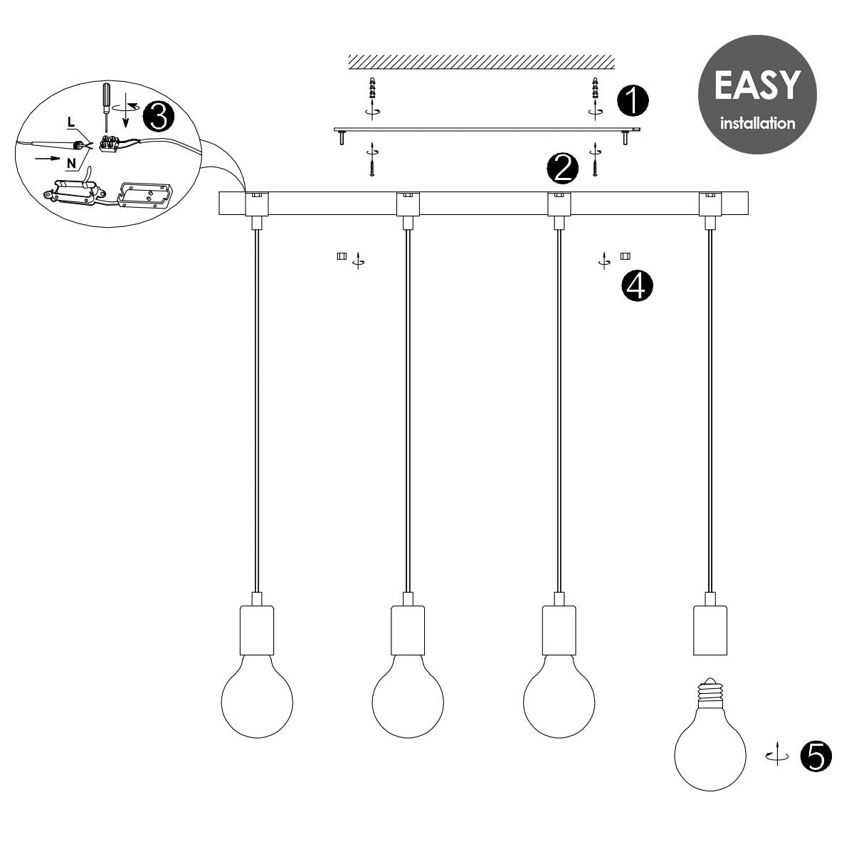 Home Sweet Home Landhaus Hängelampe Denton | 70/14/110cm | Hängeleuchte mit 3 Holzleuchten | geeignet für E27 LED Lichtquelle | Pendelleuchte geeignet für Wohnzimmer, Schlafzimmer