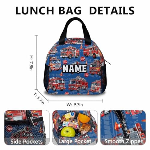 School Backpacks for Boys, Personalized Set of 3 Fire Truck Backpack for Kids Children Teens, Large Capacity Bookbag with Lunchbox and Pencil Case Supplies for Kindergarten Elementary3