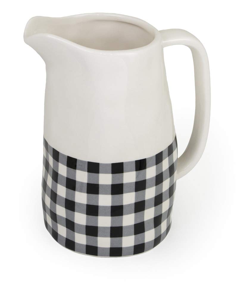 Boston International Ceramic Drink Pitcher, 5.5 Cups, Black & White Check