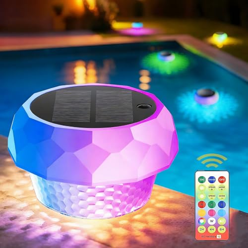 yowin Lumiere Piscine Solaire Flottante avec Télécommande, Lampe Piscine Hors Sol 7 Couleurs 3 Modes IP68 Étanche, Boule Lumineuse Piscine Solaire pour Étang Spa...