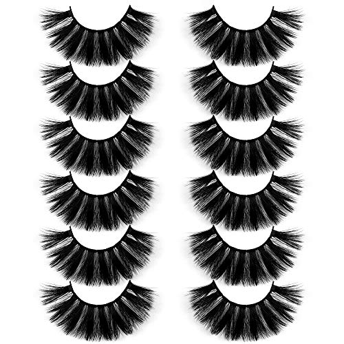 Calphdiar 17MM False Lashes Full Thick Volume Fake Eyelashes Wispy Fluffy Eye Lashes 100% Handmade Lashes Pack with Glitter Box 6 Pairs