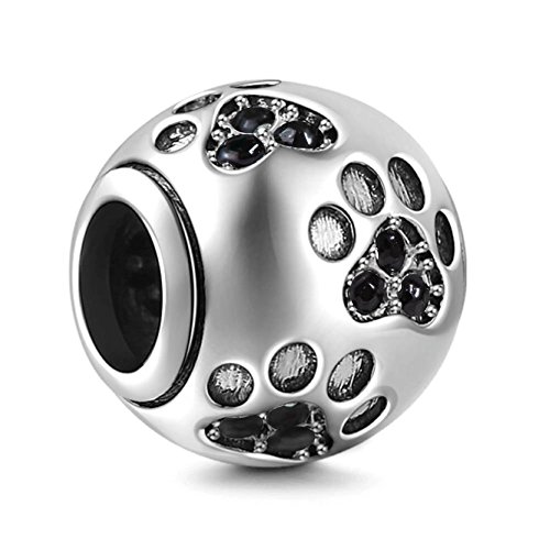 Hundepfötchen-Anhänger, aus 925er-Sterlingsilber, Tieranhänger, Geburtstagsanhänger, für Pandora-Bettelarmbänder Schwarz